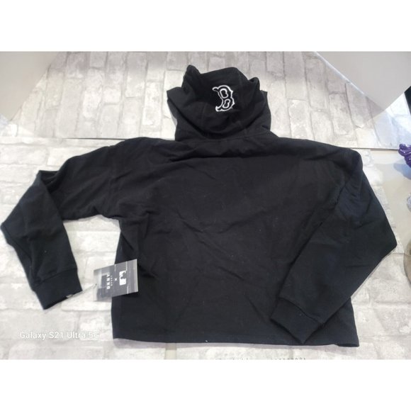 Boston Red Sox MLB DKNY Sport Pullover Drawstring Crop Hoodie Black‎ Women Large - Picture 9 of 9